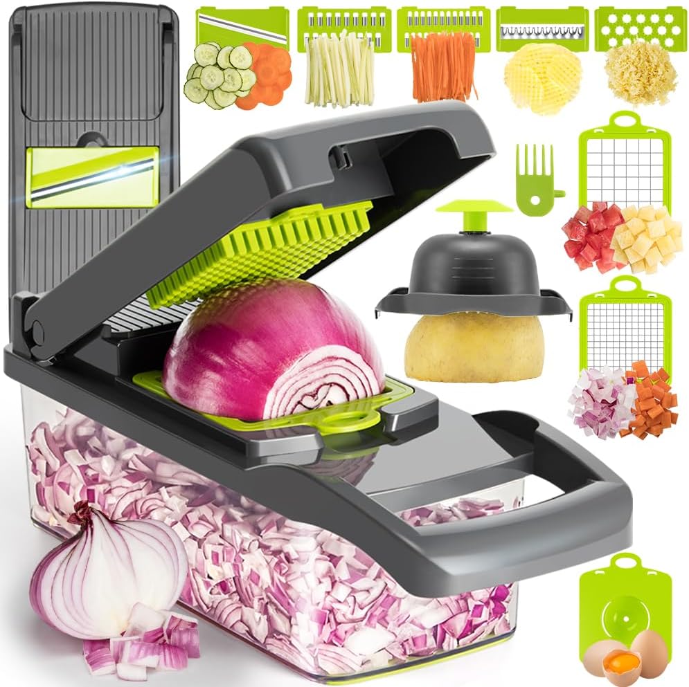 Multi-Function Vegetable Chopper Onion Mincer Chopper 12 in 1 Pro Veggie Slicer Dicer Cutter with Container for Potatoes, Tomatoes, Zucchini, Garlic, Eggs, Cucumbers