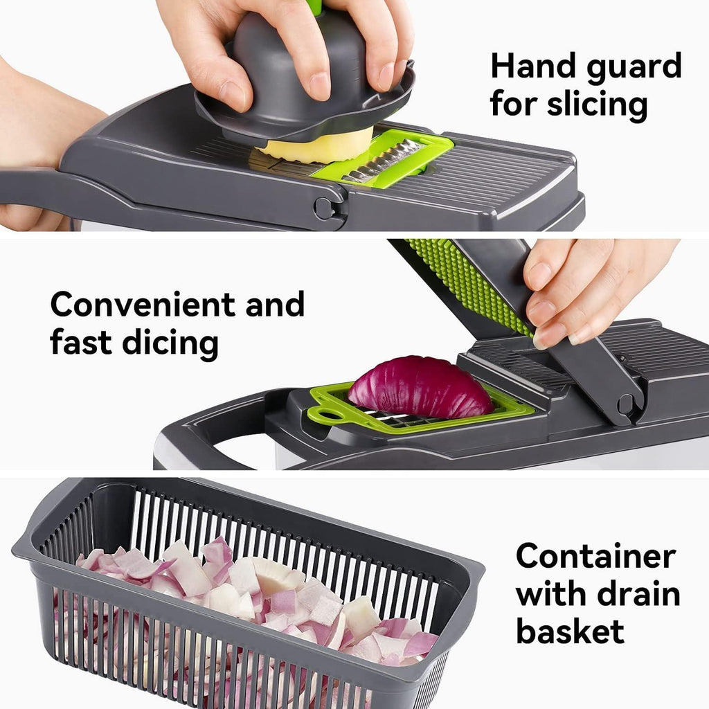 Multi-Function Vegetable Chopper Onion Mincer Chopper 12 in 1 Pro Veggie Slicer Dicer Cutter with Container for Potatoes, Tomatoes, Zucchini, Garlic, Eggs, Cucumbers