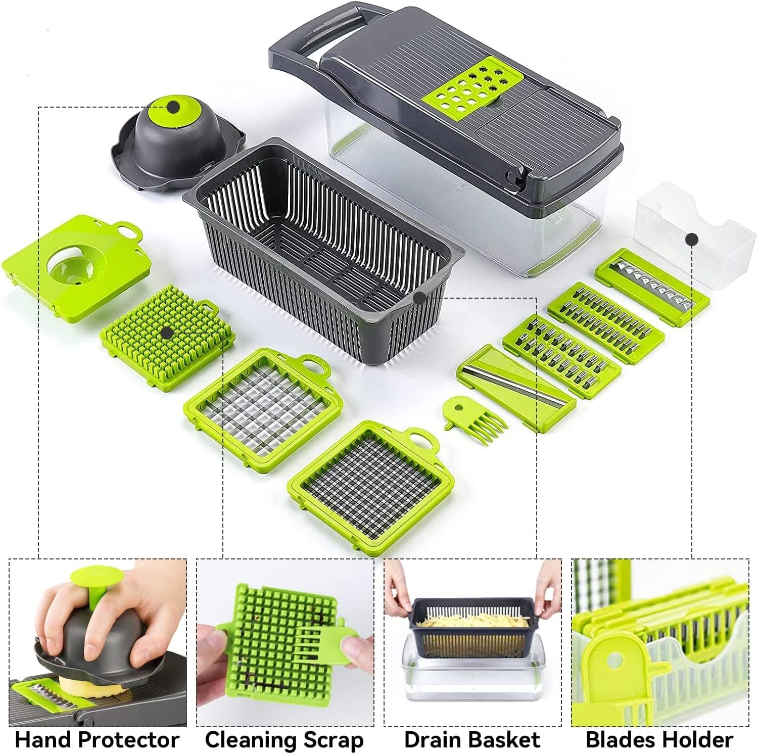 Multi-Function Vegetable Chopper Onion Mincer Chopper 12 in 1 Pro Veggie Slicer Dicer Cutter with Container for Potatoes, Tomatoes, Zucchini, Garlic, Eggs, Cucumbers